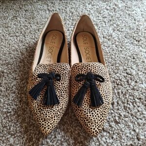 Sole Society Hadlee Pointed Toe Tassel Loafers in Cheetah Print 9M